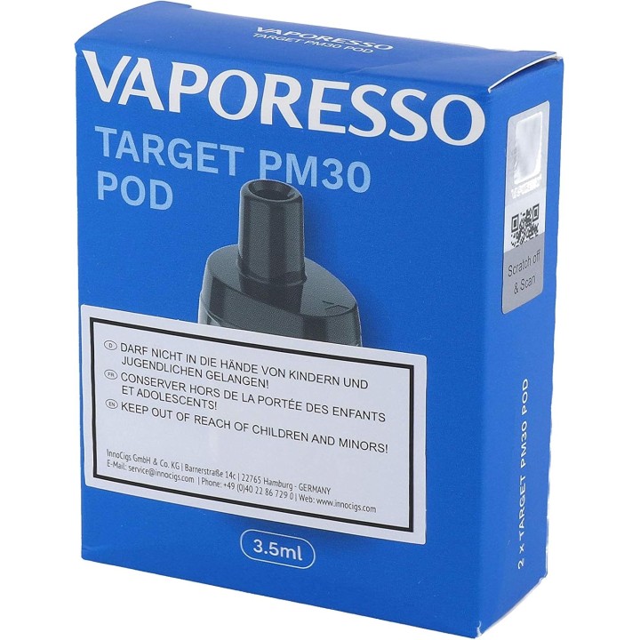 Vaporesso Target PM30 Pod Kartuş kutusu, 3.5ml, mavi ambalaj.