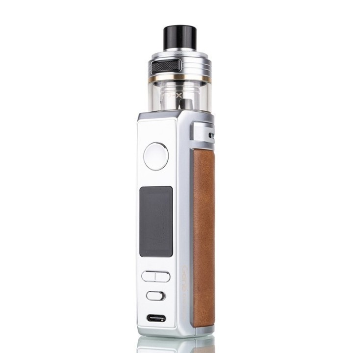 Voopoo Drag S Pro Pod Mod gümüş kahve deri, elektronik sigara cihazı.